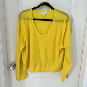 Banana Republic Factory Yellow 100% Merino Wool Sweater XL Lightweight V Neck